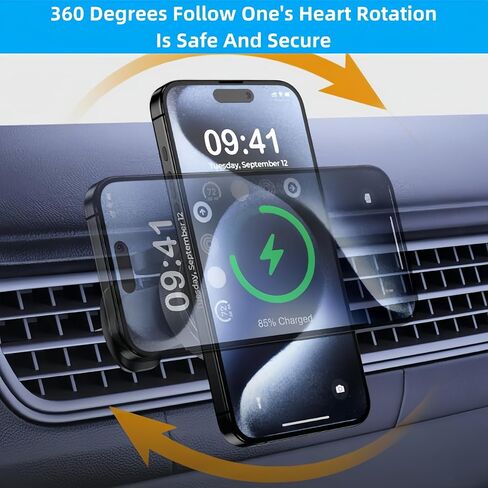 شاحن سيارة لاسلكي مغناطيسي، متوافق مع فتحة تهوية مغناطيسية قابلة للتعديل 360 درجة، 2 في 1 متوافق مع iPhone 15/14/13/12 Pro Max Plus Mini وApple Watch in Kuwait