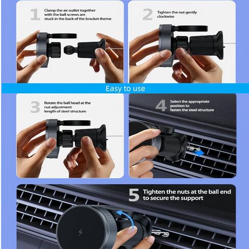 شاحن سيارة لاسلكي مغناطيسي، متوافق مع فتحة تهوية مغناطيسية قابلة للتعديل 360 درجة، 2 في 1 متوافق مع iPhone 15/14/13/12 Pro Max Plus Mini وApple Watch in Kuwait