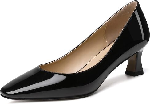 SKYSTERRY Women's Square Toe Casual Office Slip On Patent Spool Low Heel Pumps Shoes 2 Inch in Saudi Arabia
