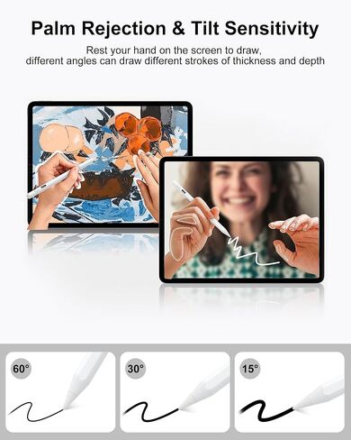 قلم شاشة لجهاز iPad 10th/9th Gen مع شاشة طاقة LED، رفض راحة اليد، حساس للإمالة، قلم Apple iPad متوافق مع iPad 10/9/8/7/6(2018-2022)، iPad Air 5/4/3، iPad Pro 11/12.9 بوصة، آيباد ميني 6/5 in Kuwait