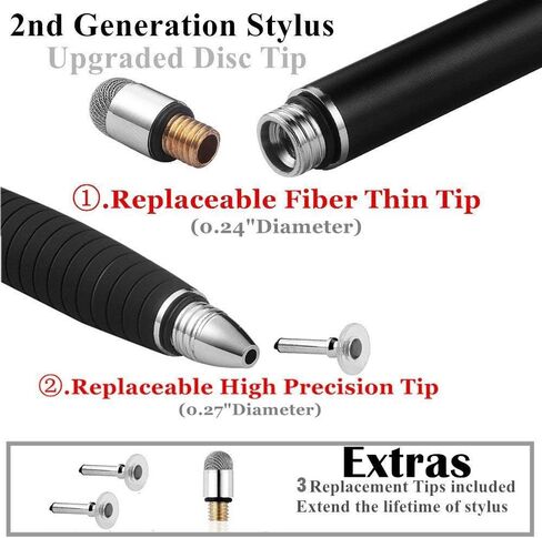 MEKO (2nd Generation) [2 in 1 Precision Series] Disc Stylus/Styli for iPhone7/7plus, iPad 4/ iPad Mini and All Touch Screen Devices Bundle with 3 Replacement Tips (1Pcs,Black) in Kuwait