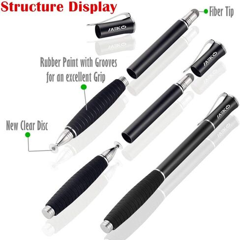 MEKO (2nd Generation) [2 in 1 Precision Series] Disc Stylus/Styli for iPhone7/7plus, iPad 4/ iPad Mini and All Touch Screen Devices Bundle with 3 Replacement Tips (1Pcs,Black) in Kuwait