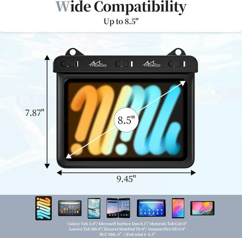 حافظة كمبيوتر لوحي مقاومة للماء من MoKo متوافقة مع Fire HD 8/Fire 7، iPad Mini 6/5/4/3، Galaxy Tab Pro 8.4، Tab S2/Tab E/Tab A 8.0 8.4 حتى 8.5 بوصة، حقيبة حامل جافة لمطبخ الحمام الحقيبة الوقوف، أسود in Saudi Arabia