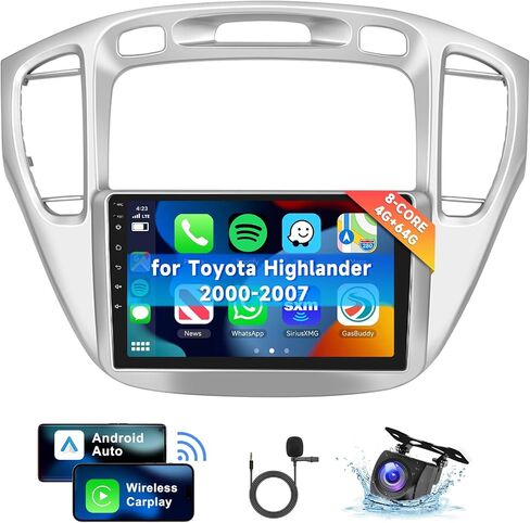 [8 CORE 2G+64G] Car Radio for Toyota Highlander 2000-2007 with Wireless Apple Carplay/Android Auto, 9 Inch Android 13 IPS Touch Screen Car Stereo, Bluetooth, GPS, WiFi, SWC, DSP + Backup Camera in Saudi Arabia