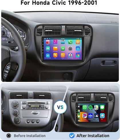 [8 CORE 2G+64G] راديو سيارة Honda Civic 1996-2001 مع Carplay لاسلكي/Android Auto، 9 بوصة Android 13 IPS شاشة تعمل باللمس ستيريو سيارة، بلوتوث، GPS Navi، WiFi، SWC، DSP + كاميرا احتياطية in Kuwait