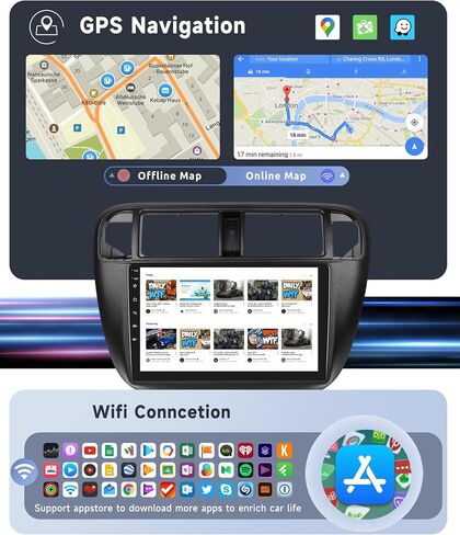 [8 CORE 2G+64G] راديو سيارة Honda Civic 1996-2001 مع Carplay لاسلكي/Android Auto، 9 بوصة Android 13 IPS شاشة تعمل باللمس ستيريو سيارة، بلوتوث، GPS Navi، WiFi، SWC، DSP + كاميرا احتياطية in Kuwait