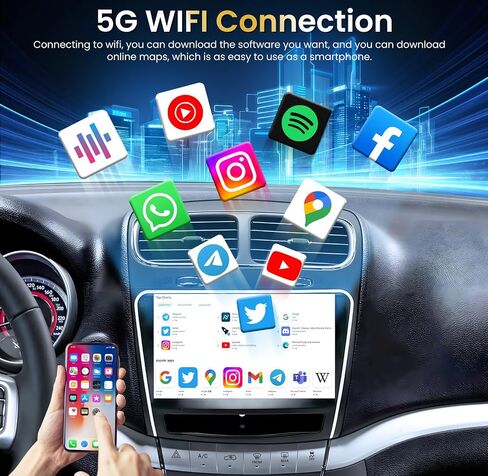 Android 13 (4 Core 2+64GB) ستيريو سيارة لراديو Dodge Journey 2011-2019، شاشة لمس 1280 * 800 IPS مع Carplay/Android Auto، 5G WiFi 5.0 Bluetooth FM/RDS DSP GPS SWC 1080P AHD كاميرا خلفية in Kuwait