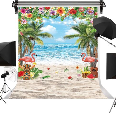 5×7ft Hawaiian Luau Backdrops for Photography Summer Beach Aloha Seaside Flamingo Background Tropical Floral Ocean Party Banner Decorations Photo Booth Props in Saudi Arabia