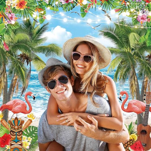 5×7ft Hawaiian Luau Backdrops for Photography Summer Beach Aloha Seaside Flamingo Background Tropical Floral Ocean Party Banner Decorations Photo Booth Props in Saudi Arabia