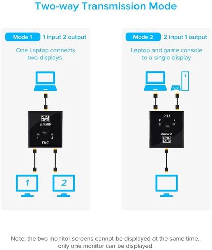 TEC THDSW2W-4K60 HDMI Switch 4K@60 هرتز HDMI Splitter ثنائي الاتجاه HDMI Switch 2 مدخل 1 مخرج مقسم يدعم 4K 3D متوافق مع Nintendo Switch Blu-Ray Player TV Stick Xbox PS4 HDTV Monitor in Kuwait