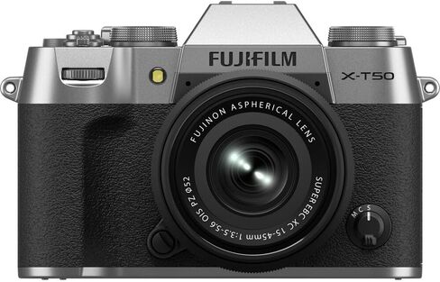 كاميرا Fujifilm X-T50 الرقمية بدون مرآة XC15-45mmF3.5-5.6 مجموعة عدسات OIS PZ مع بطاقة ذاكرة SF-M Tough UHS-II سعة 64 جيجابايت + مجموعة مرشح + مجموعة تنظيف + حقيبة كامارا + المزيد من الملحقات - فضي in Saudi Arabia