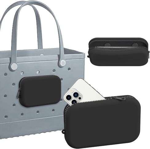Silicone Wallet Phone Holder for Bogg Bag, Beach Bags Phone Holder Charms Insert Accessories for Bogg Beach Bags, Phone Holder for Bogg Bag Accessories Fits for iPhone&Android Phones(Black) in Saudi Arabia