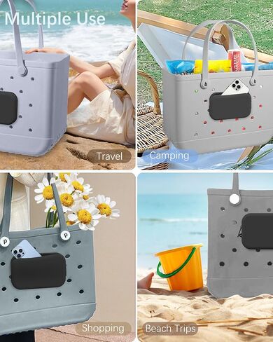 Silicone Wallet Phone Holder for Bogg Bag, Beach Bags Phone Holder Charms Insert Accessories for Bogg Beach Bags, Phone Holder for Bogg Bag Accessories Fits for iPhone&Android Phones(Black) in Saudi Arabia