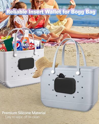 Silicone Wallet Phone Holder for Bogg Bag, Beach Bags Phone Holder Charms Insert Accessories for Bogg Beach Bags, Phone Holder for Bogg Bag Accessories Fits for iPhone&Android Phones(Black) in Saudi Arabia