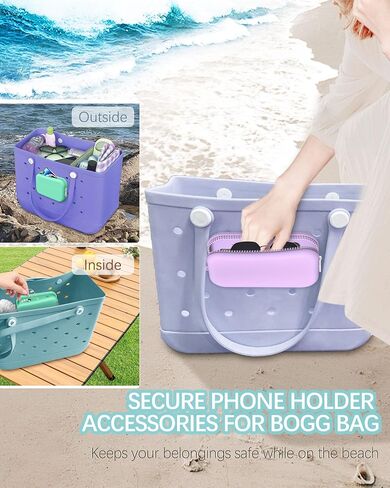 Silicone Wallet Phone Holder for Bogg Bag, Beach Bags Phone Holder Charms Insert Accessories for Bogg Beach Bags, Phone Holder for Bogg Bag Accessories Fits for iPhone&Android Phones(Black) in Saudi Arabia