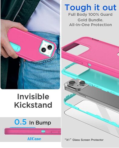 AICase iPhone 12/iPhone 12 Pro Case (2020) 6.1-Inch, Drop Protection Rugged Heavy Duty Case, Shockproof/Drop/Dust Proof 3-Layer Protective Tough Durable Cover_Pink in Kuwait