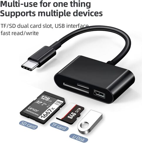 USB Type C Card Reader OTG Adapter Micro USB Sd/tf Card Reader for Android Phone Computer Multi-Function Data Transfer Cable Black in Saudi Arabia