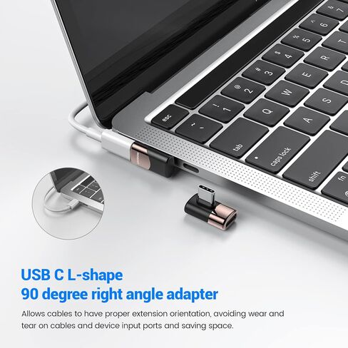 محول زاوية يمين USB C 90 درجة USB C ذكر إلى موسع USB C أنثى، موسع USB من النوع C Thunderbolt لأجهزة MacBook Pro وiMac وiPad Pro والكمبيوتر اللوحي والهواتف ونينتندو سويتش وأجهزة أخرى من النوع C in Kuwait