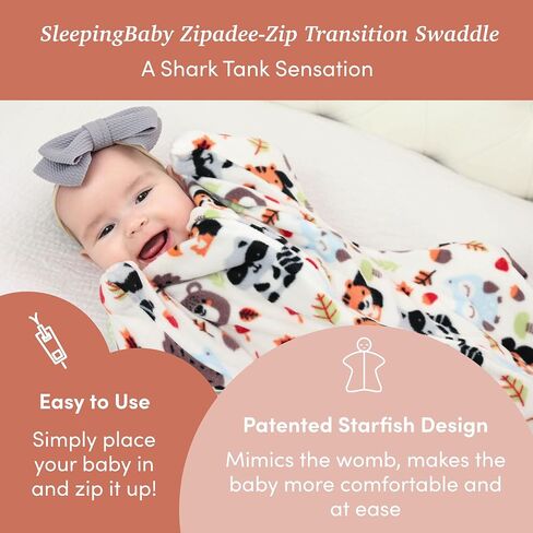 قماط SleepingBaby Zipadee-Zip Transition - بطانية قماط أطفال من الصوف بسحاب - ريحان صوف، مقاس متوسط ​​(6-12 شهرًا) in Saudi Arabia
