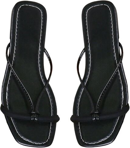 OYOANGLE Women's Square Open Toe Strappy Flat Sandals Breathable Thin Straps Slip on Slides Sandal Slippers in Saudi Arabia