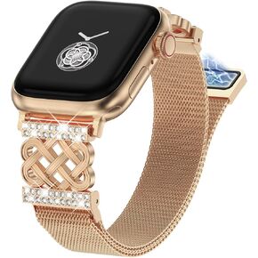 WINGLE Magnetic Band for Apple Watch Bands 40mm 44mm 41mm 45mm 42mm 38mm for Women Series 9 8 7 SE 6 5 4 3 2 1, Slim Milanese Loop Mesh Strap with Designer Dressy Interlock Buckle for iWatch