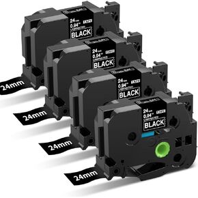 شريط ملصقات TZe-355 24 مم بديل لشريط الملصقات Brother P Touch TZe TZ 24 مم 0.94 مغلف باللون الأسود TZe355 TZ-355 لصانع الملصقات Brother Ptouch PT-D600 PT-D610BT PT-P710BT، 1 بوصة، 4 عبوات in Kuwait