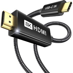 ULT-WIIQ USB C to HDMI 2.1 Cable 8K@60Hz 4K@120Hz 48Gbps Thunderbolt to HDMI Cable Compatible Thunderbolt 4/3 Braided USB-C to HDMI Cable 6.6FT Support HDCP 2.2 HDR for MacBook iPad iPhone 15 Series