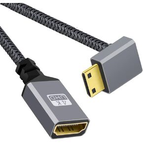 cablecc 4K Type-C 90 Degree Down Angled Mini HDMI 1.4 Male to HDMI Female Extension Cable for DV MP4 Camera DC Laptop