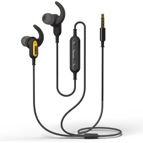 DEWALT Wired Earphones with Microphone — Jobsite Earbuds Wired 3.5mm — Water-Resistant Wired Earbuds with Mic — Wired Headphones for Outdoor Work