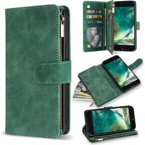 ZZXX iPhone SE 2022(2020)/iPhone 7/iPhone 8 Case Wallet with RFID Blocking Card Slot Soft PU Leather Zipper Flip Folio with Wrist Strap Kickstand Protective for iPhone 8 Wallet Case(Black-4.7 inch)