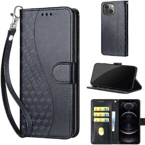 Designed for iPhone 13/iPhone 14 Case Wallet,Women Flip Folio Cover with Embossed PU Leather Stand Credit Card Holders Slots Wrist Strap Phone Case for iPhone 13 & 14 6.1 Inch (Rose Gold)