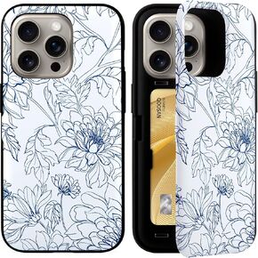 Qoosan for iPhone 15 Pro Max Case with Card Holder Wallet Kickstand Mirror Protective Slim Phone Case for iPhone 15 Pro Max 6.7 inch, White