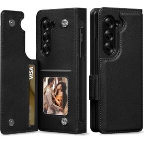 LOHASIC for Samsung Galaxy Z Fold 6 Case Wallet with 6 Credit Card Slots and S-Pen Slot, Kickstand RFID Blocking Magnetic Clasp Durable Shockproof Phone Cases for Z Fold 6, Black
