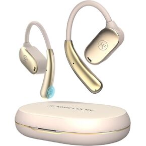 Open Ear Headphones Wireless Bluetooth 5.3, True Wireless Open Ear Earbuds with Mic, Dual Link Open Owls Hanging Earphones Lightweight 7.3g, 60Hrs Playtime, for Sports Running Workout White