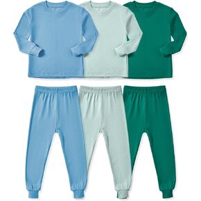 HAPIU Rayon from Bamboo Toddler Pajamas Set, Pjs Baby Kids Girls Boys, Sage & Slate & Emerald, 4-5T