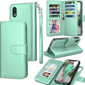 Tekcoo for iPhone XR Wallet Case/iPhone XR Case, 6.1" Luxury Cash ID Credit Card Slots Holder [Turquoise] Purse Carrying PU Leather Folio Flip Cover [Detachable Magnetic Hard Case] & Kickstand
