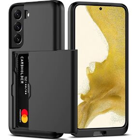 Nvollnoe for Samsung S22 Case with Card Holder 5G 6.1 inch Slim Dual Layer Heavy Duty Protective Galaxy S22 Case Hidden Card Slot Wallet Case for Samsung S22(Black)