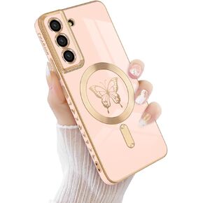 Newseego for Samsung Galaxy S22 Plus 5G Magnetic Case, Cute Butterfly Luxury Plating Edge Case for Women Girls Men Soft TPU Shockproof Full Camera Protective Cover for Samsung Galaxy S22 Plus-Black
