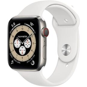 Apple Watch Series 6 (GPS + Cellular, 44mm) - Titanium Case with White Sport Band (Renewed)