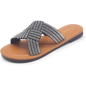 Shining Silde Sandals Flat Sparkling Sandals for Women Open Toe Comfort Non-Slip Indoor and Outdoor Use Pool Party Home