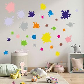 Colorful Paint Splatter Wall Stickers - Splatter and Splotches Classroom Wall Decals - Nursery Daycare Playroom School Wall Decal Kids Baby Children's Room Bedroom Wall Decor
