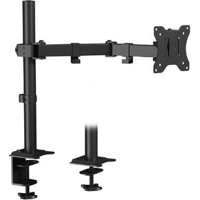 JOY worker Single Monitor Mount, Monitor Desk Mount Fits 12"-32" Screens, Fit up to 17.6LBS, Fully Adjustable Monitor Stand with C-Clamp/Gromment Base, Removable VESA Plate 75x75 or 100x100mm, Black