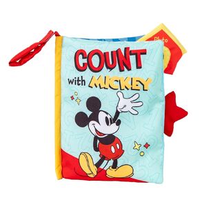 Disney Baby Mickey Mouse Count with Mickey Soft Book with Crinkle Pages and On-The-Go Hook and Loop for Babies and Toddlers