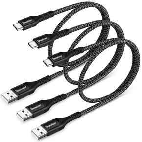 كابل iSeekerKit USB C بطول 1.5 قدم [3 عبوات]، كابل USB قصير A إلى USB C سلك شحن سريع لمزامنة البيانات متوافق مع Samsung Galaxy S20 S10 S9 S8 Note 9 8، LG G8 G7، Google Pixel 2XL-Red