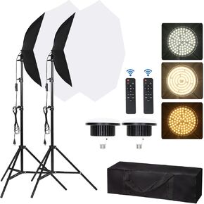 Octagonal Softbox Lighting Kit, Professional Continuous Photography Lighting 85W 3000-6500K LED Bulb Photo Studio Equipment Portrait Photography, Video Recording, Live Streaming Fill Light