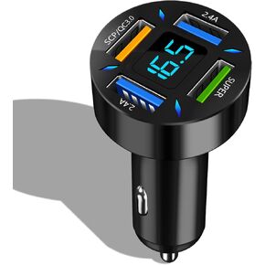 USB Car Charger, 22.5W 4 Ports USB Fast Car Charger, USB Car Charger Fast Charge Car Charger Adapter QC3.0 & 2.4A Compatible with iPhone & Android, Samsung or Other USB Device