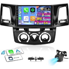 [8-Core 2+64G] Upgrade Radio for Toyota Fortuner Hilux 2005-2014 - 9 inch IPS Touchscreen Android 13 Radio - Wireless Carplay&Android Auto,DSP,32EQ,59 UI,Custom Home Page + AHD Backup Camera + Canbus