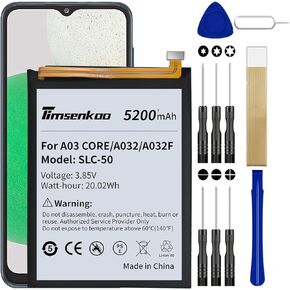 5200mAh SLC-50 Replacement Battery for Samsung Galaxy A03 Core SM-A032F SM-A032F/DS SM-A032M Battery with Repair Tool Kits