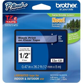 Genuine Brother 1/2" (12mm) Black on Clear TZe P-Touch Tape for Brother PT-2030AD, PT2030AD Label Maker with Free TZe Tape Guide Included