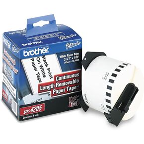Brother DK4205 Removable Paper Labels Tape, 2-2/5-Inch x 100 ft Roll, White